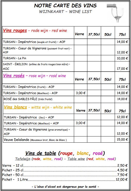 Carte des vins